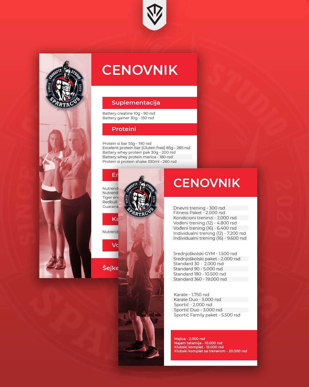 Cenovnik usluga za fitness cenar Spartacus